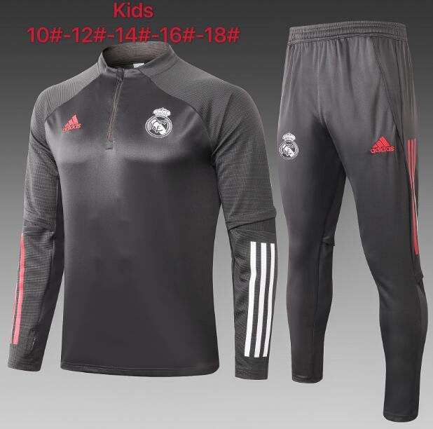 Kids Real Madrid Grey Training Kits Youth Sweatshirt with Pants 2020/21